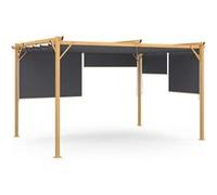 IDMarket - Pergola édition Exclusive Effet Bois Toit rétractable 3x4 M et 4 Stores Gris Anthracite