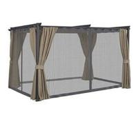 IDMarket - Pergola édition intégrale moustiquaire Toit rétractable 3x4 M et 4 Rideaux Taupe