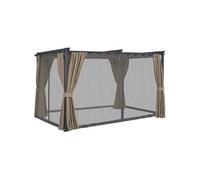 IDMarket - Pergola édition intégrale moustiquaire - Toit rétractable 3x4 m - 4 rideaux Taupe
