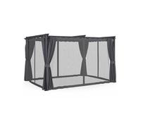 IDMarket - Pergola édition intégrale moustiquaire, toit rétractable 3x4 m, 4 rideaux gris