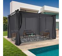 Pergola Édition Limitée Toit Rétractable 3x4m Et 4 Rideaux Gris Anthracite Gris