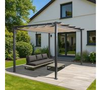 Pergola en aluminium HWC-N93, pavillon de jardin Pavillon de jardin, structure stable de 8cm toit coulissant UV50+ 3x4m ~ crème-beige