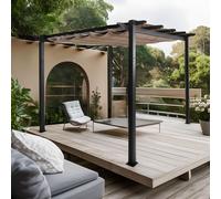 Pergola en aluminium HWC-N93, pavillon de jardin Pavillon de jardin, structure stable de 8cm toit coulissant UV50+ 3x3m ~ crème-beige