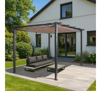 Pergola en aluminium HWC-N93, pavillon de jardin Pavillon de jardin, structure stable de 8cm toit coulissant UV50+ 3x4m ~ taupe