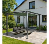 Pergola en aluminium HWC-N93, pavillon de jardin Pavillon de jardin, structure stable de 8cm toit coulissant UV50+ 3x4m ~ vert
