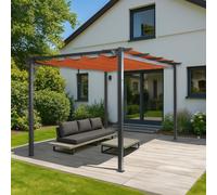 Pergola en aluminium HWC-N93, pavillon de jardin Pavillon de jardin, structure stable de 8cm toit coulissant UV50+ 3x4m ~ terracotta
