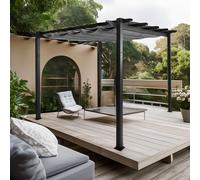 Pergola en aluminium HWC-N93, pavillon de jardin Pavillon de jardin, structure stable de 8cm toit coulissant UV50+ 3x3m ~ gris