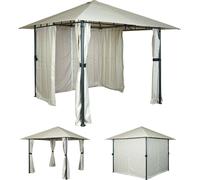 Pergola MCW-J63, pavillon de jardin avec auvent et paroi latérale, 3 x 3 m ~ beige crème