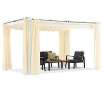 Pergola pour terrasse Barbados 3x4 m avec rideaux Garden Point blanc-beige