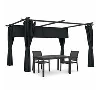 Pergola Rétractable Outsunny 4x3m Rideaux Toit Coulissant Alu Gris Foncé