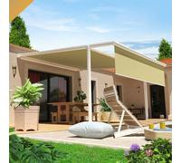 Pergola Toile Pyrite 4,00x4,00 M Motorise Secours À Télécommande + Coffre Led + Lambrequin (Blanc - Écru) Blanc