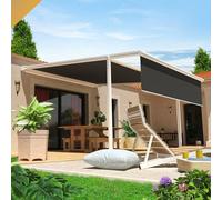 Pergola Toile Pyrite 4,00x4,00 M Motorise Secours À Télécommande + Coffre Led + Lambrequin (Blanc - Gris Graphite) Blanc
