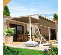 Pergola Toile Pyrite 4,00x4,00 M Motorise Secours À Télécommande + Coffre Led + Lambrequin (Blanc - Taupe) Blanc