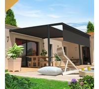 Pergola Toile Pyrite 4,00x4,00 M Motorise Secours À Télécommande + Coffre Led + Lambrequin (Gris Anthracite - Gris Graphite) Blanc