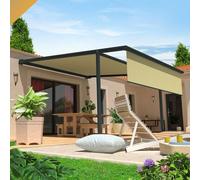 Pergola Toile Pyrite 4,00x4,00 M Motorise Secours À Télécommande + Coffre Led + Lambrequin (Gris Anthracite - Écru) Gris