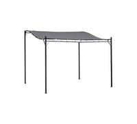 Pergola tonnelle de jardin auvent 2,97 x 2,97 m adossable métal noir polyester anti-UV gris
