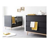 PERICLES - Chambre Trio Pure Noir Lit bébé 60x120cm + Commode + Armoire Noir