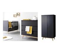 PERICLES - Chambre Trio Pure Noir Lit bébé 70x140cm + Commode + Armoire Noir