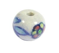 Perle céramique boule émaillée blanche avec fleur couleurs diam. 17mm. 50u.