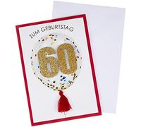 Perleberg Carte d'anniversaire 60 ans, de qualité supérieure, pailletée, dorée, pour un 60e anniversaire, avec enveloppe, belles cartes d'anniversaire, 11,6 x 16,6 cm, pour une surprise réussie