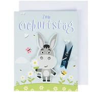 Perleberg Carte d'anniversaire Midi avec clip âne 6,5 x 8 cm