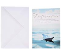 Perleberg Carte de confirmation - Collection Basic Classic - Carte de vœux de confirmation avec motif bateau - Carte de confirmation avec enveloppe colorée assortie - 11,6 x 16,6 cm