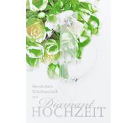 Perleberg Lifestyle Collection Carte de mariage avec motif roses et diamant avec enveloppe 11,6 x 16,6 cm