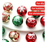 Perles de Noël en acrylique mélangées, 10 pièces de pendentifs de fête imprimés de 16 mm, motifs de flocon de neige, sapin, cloche, convient pour les bijoux DIY, stylos, porte-clés, bracelets, collier