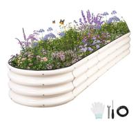 Permade Jardinière surélevée galvanisée - Jardinière en métal de 2,4 x 0,6 x 3,5 m | Kit de lit surélevé Ovale en Acier avec Ruban de Protection, tiges de Serrage, Gants pour légumes, Fleurs, Herbes