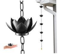 Perodlly Chaîne de Pluie de 1, 1 m, 12 Tasses Lotus, chaînes pour gouttières, chaînes en métal pour détourner l'eau à l'extérieur, Drainage Efficace gouttière, décoration Jardin et Cour.