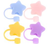 PERSELOSO 4pièces Set de Embouts de Paille Silicone Étoile Protecteurs Réutilisables et Décoratifs Couvercles Anti-poussière pour Pailles Coloris Bleu Rose et Jaune