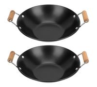 PERSELOSO Poêle Anti-débordement en Métal Noir avec Double Poignée 2pcs, Solide et Facile à Nettoyer, Cuisine Maison ou Restaurant Hot Pot