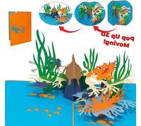 Persönliche Unterwasser-Atlas - Meerbildkarte Geburtstagspräsent - Kunsthandwerkliche Unterwasserlandschaft - A5-Format-Tischkalender - Orange und Blau