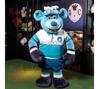 Personnage De Costume De Mascotte Redbrokoly Cyan Guinness Habillé D'un Maillot De Rugby Et De Ceintures De Smoking Multicolore