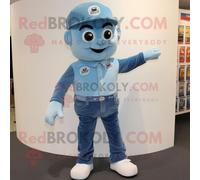 Personnage De Costume De Mascotte Redbrokoly Guinness Bleu Ciel Habillé D'un Jean Et D'une Casquette Multicolore