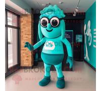 Personnage De Costume De Mascotte Redbrokoly Guinness Turquoise Vêtu D'un Maillot De Bain Une Pièce Et De Ceintures Multicolore