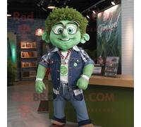 Personnage de costume de mascotte REDBROKOLY Guinness vert forêt habillé d'une chemise en chambray et de bracelets
