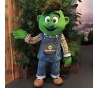 Personnage De Costume De Mascotte Redbrokoly Guinness Vert Forêt Habillé D'une Chemise En Chambray Et De Bracelets Multicolore