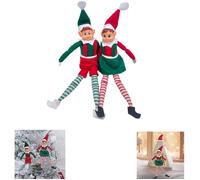 PERSONNAGES DE NOEL 2Pcs Lutin Farceur de Noël Articulé, Lot de 2 Elfes Garcon & Fille en Peluche, Elfie (garçon) et Elvie (Fille)