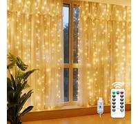 PESLNG Rideau Lumineux LED 3x3m, 300 LEDs, 8 Modes, IP65 Étanche, Guirlande Lumineuse USB avec Télécommande, Guirlande Décorative pour Chambre, Mariage, Noël, Jardin (Blanc chaud, 3 x 3M（300LED）)