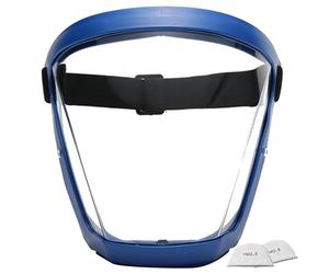 Pesoncarl Écran facial avec 2 filtres en coton, masque anti-buée haute définition avec sangles réglables contre le vent, le sable, la poussière, l'eau et les vapeurs d'huile (bleu et blanc)