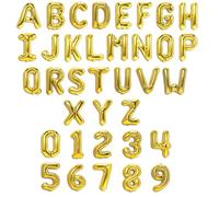 Pesonnaliser Ballons Lettres et Chiffres de 35CM en Dorés et Argenté, Combiner de 2 à 16 ballons Pour Les Anniversaires de Mariage ou Les Fêtes D'anniversaires (16 Ballons)