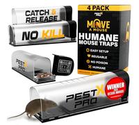 Pest-X Pro Lot de 4 pièges à souris sans cruauté pour intérieur et | Piège à souris extra long, porte vers le haut, sans poison. Attrape-souris lavable et réutilisable. Live Catch