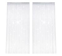 PetGlimmer 2 Pièces Rideaux Fils, 100 X 200 cm Clignotant Rideau Perle | Blanc String Porte Rideau, Séparation D'espace, Anti Mouche pour Porte Exterieure pour Mariage, Café, Décoration de Fenêtre