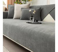 Peticehi Funny Fuzzy Sofa Cover, Herringbone Chenille Fabric Furniture Protector Sofa Cover, Cosy Solid Colour Non-Slip Couch Cover (Grey,110 * 240cm)