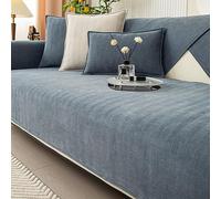 Peticehi Funny Fuzzy Sofa Cover, Herringbone Chenille Fabric Furniture Protector Sofa Cover, Cosy Solid Colour Non-Slip Couch Cover (Grayish Blue,110 * 210cm)