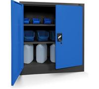 Petit Armoire de Bureau Métallique C001 Verrouillable 2 tablettes Manteau en poudre 92,5 cm x 90 cm x 40 cm Anthracite-Bleu
