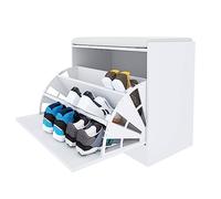 Petit banc de rangement pour chaussures d'entrée avec coussin à rabat, assise rembourrée en simili cuir, triple profondeur, salon, maison, bureau, 60 x 30 x 48 cm (blanc)