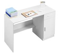 VEVOR Petit bureau avec tiroir pour chambre à coucher, table d'étude simple en bois pour dessiner, lire et écrire, bureau d'ordinateur en MDF avec rangement et étagère réglable, pour maison, blanc