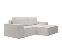 Petit canapé d'angle droit convertible en velours côtelé beige AMELIA